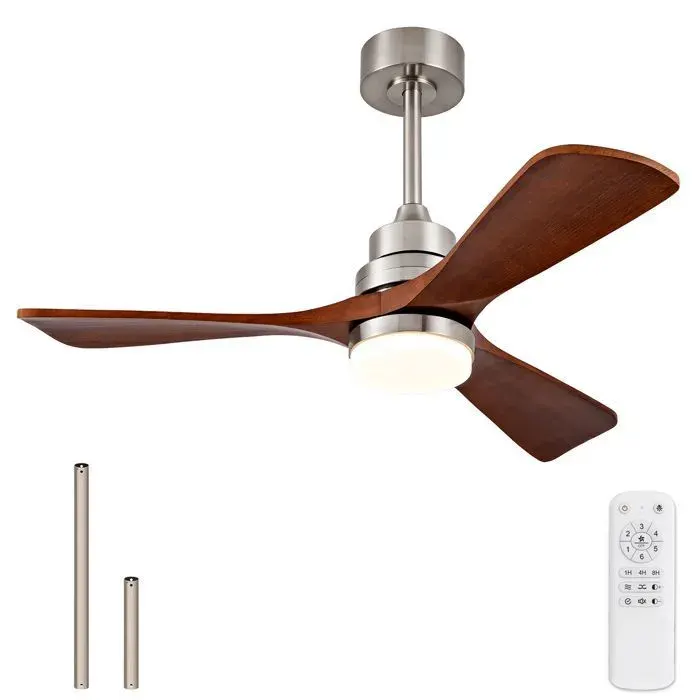 Ventilateur de plafond 107cm avec lumière télécommande dimmable pales bois massif moteur DC silencieux mémoire style naturel
