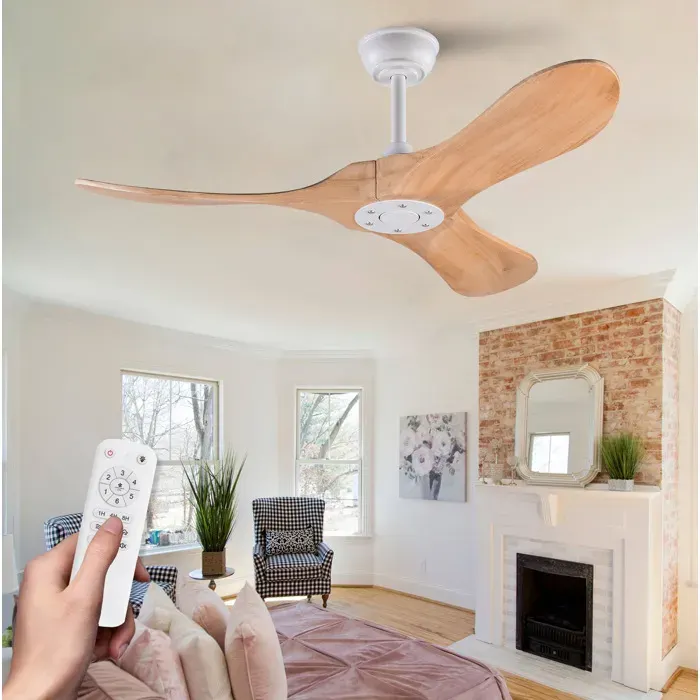 Ventilateur de Plafond 107cm - Moteur CC Silencieux Réversible - Fonction Mémoire - Télécommande - Blanc et Naturel