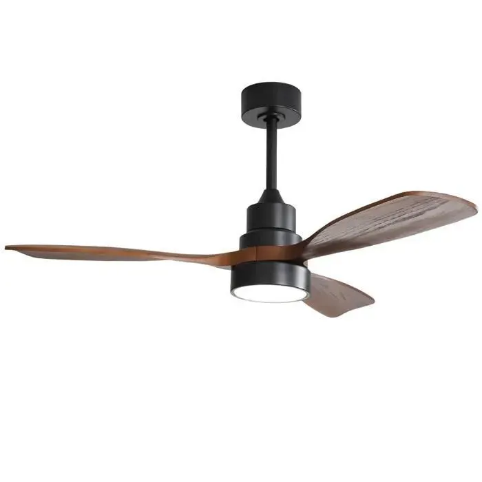 Ventilateur de plafond 122 cm avec 3 pales en bois massif moteur DC réversible LED 18 W dimmable et télécommande - Noir — coloris Noire
