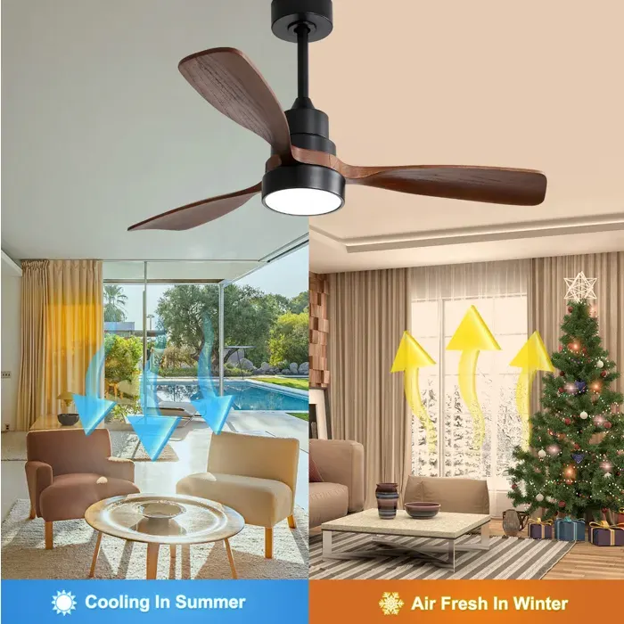 Ventilateur de plafond 122 cm avec LED 18 W 3 pales en bois massif moteur DC réversible et télécommande