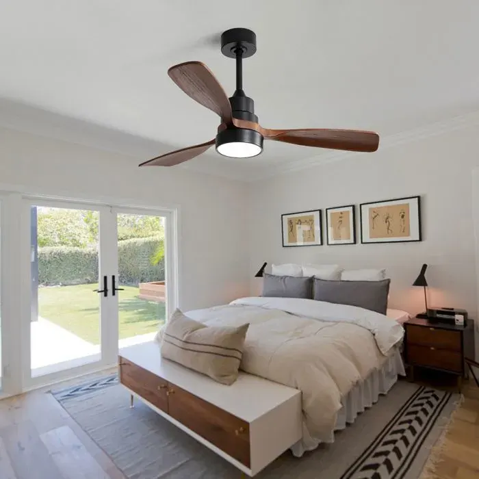 Ventilateur de plafond 122 cm avec lumière LED télécommande silencieux moteur DC réversible 6 vitesses noir