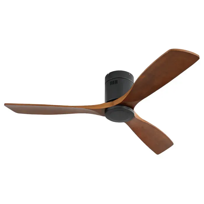 Ventilateur de plafond - 132 cm - 3 pales en bois sculpté - moteur réversible - silencieux - télécommande