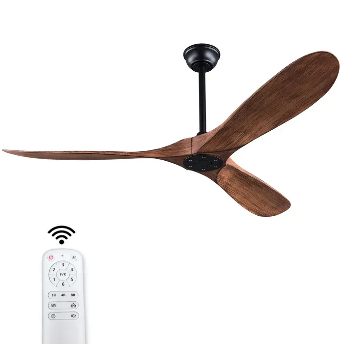 Ventilateur de plafond 132 cm - 6 Vitesses - Avec Moteur CC Silencieux et Télécommande - ABS - Noir et Noyer Foncé