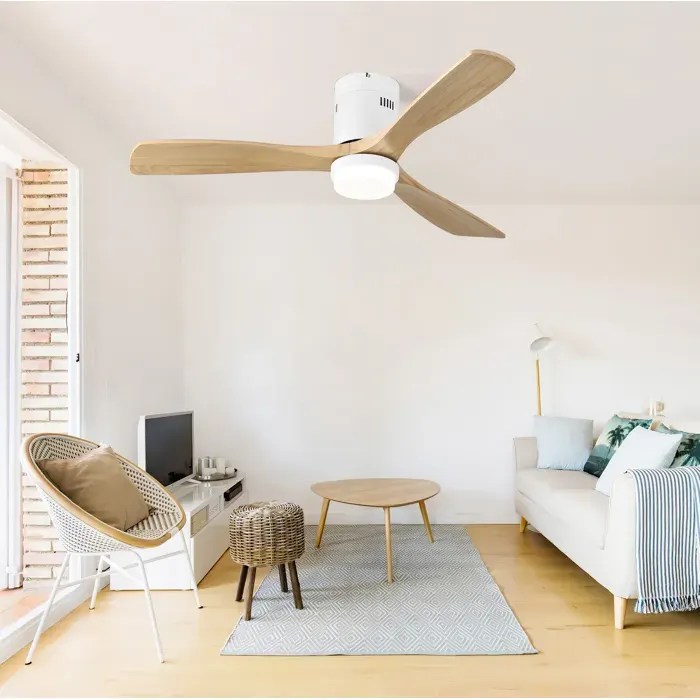 Ventilateur de plafond 132 cm avec LED 18 W télécommande 6 vitesses moteur DC réversible blanc bois