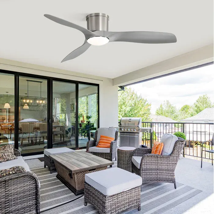Ventilateur de plafond 132 cm avec LED intégrée moteur DC 18 W réversible télécommande nickel