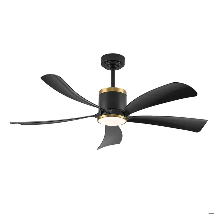 Ventilateur de plafond 132 cm avec lumière LED 5 pales noir et or moteur réversible 6 vitesses télécommande
