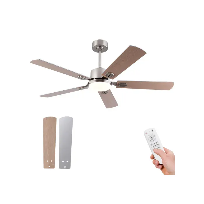 Ventilateur de plafond 132 cm avec lumière LED télécommande moteur DC 6 vitesses silencieux nickel