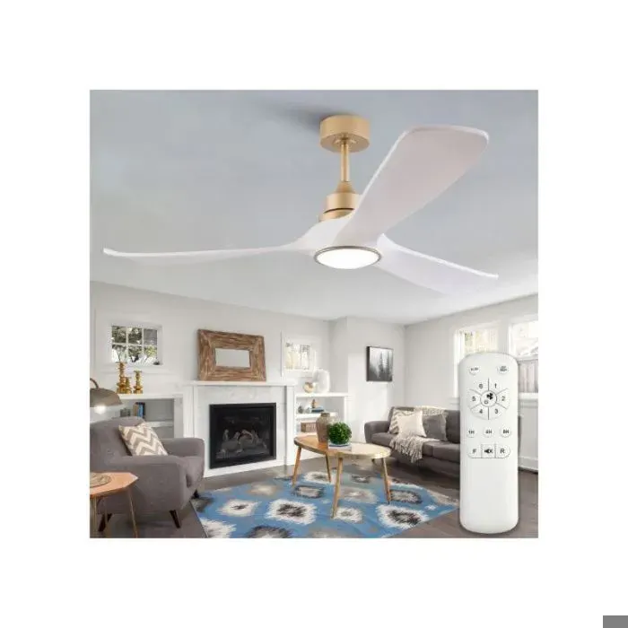 Ventilateur de plafond 132 cm avec lumière LED télécommande moteur DC réversible 6 vitesses blanc et do VENTILATEUR DE PLAFOND