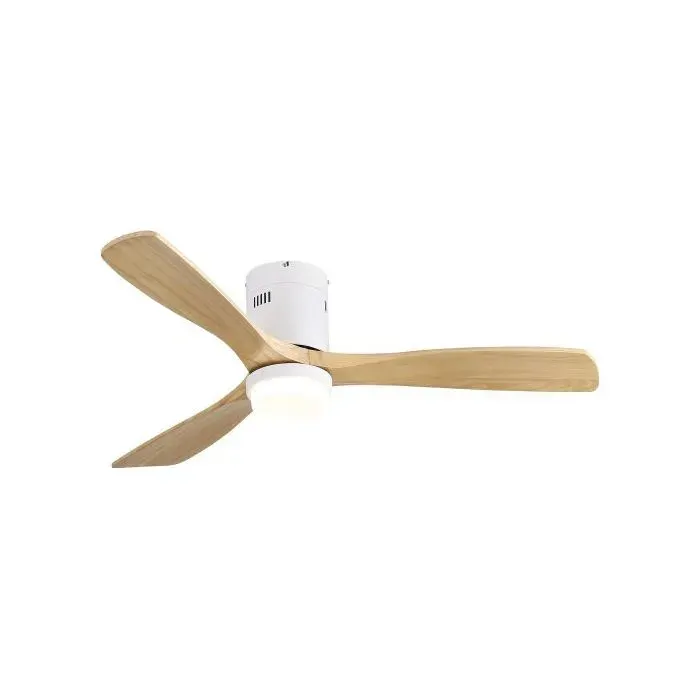 Ventilateur de plafond 132 cm avec télécommande moteur DC réversible 6 vitesses LED 18W métal bois blanc