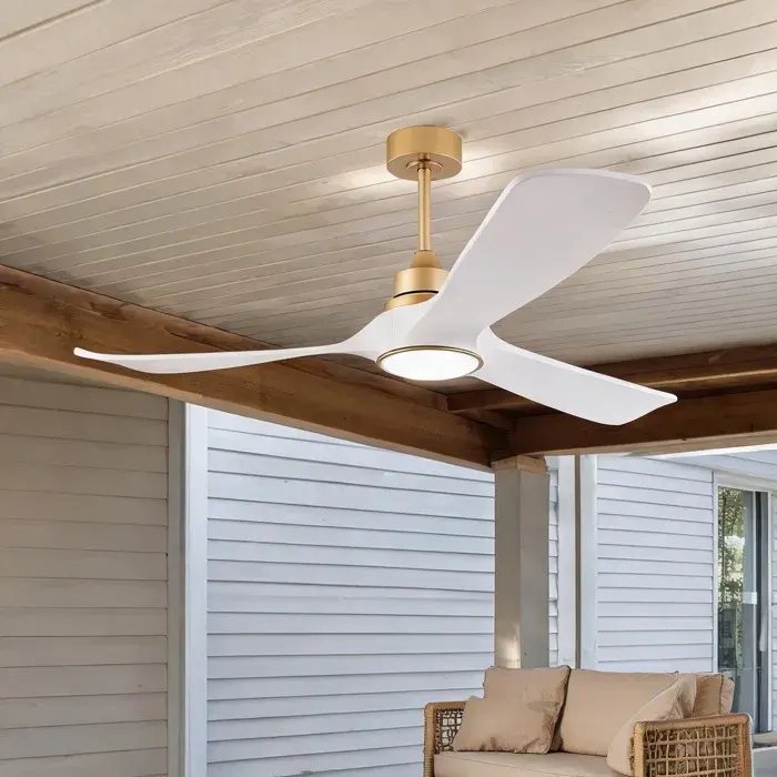 Ventilateur de plafond 132 cm blanc et or avec lumière et télécommande design hélice davion moteur DC réversible silencieux 3