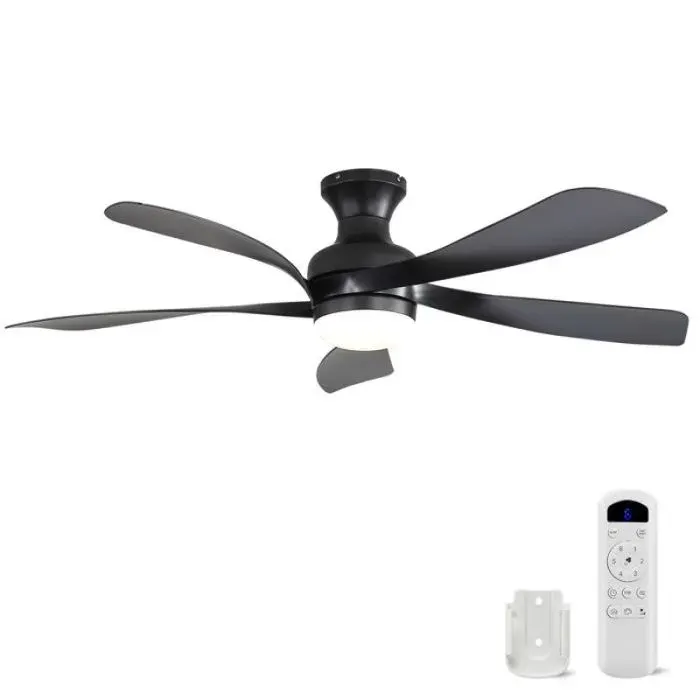 Ventilateur de plafond 132 cm LED dimmable 3 couleurs 5 pales ABS moteur DC silencieux 6 vitesses-Noir noir VENTILATEUR DE PLAFOND