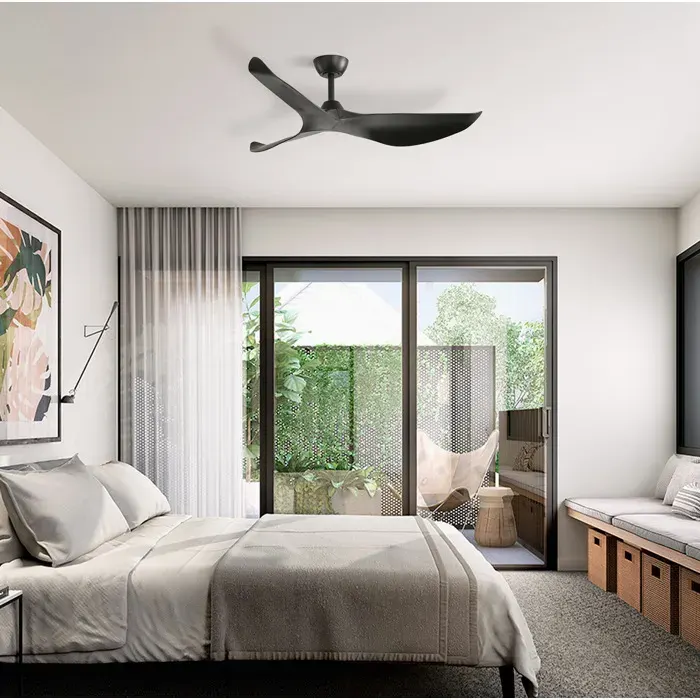 Ventilateur De Plafond 132 cm Noir Brasseur D Air Moderne FloraGrace Pour Chambre Salon Telecommande Incluse 132x132x356cm