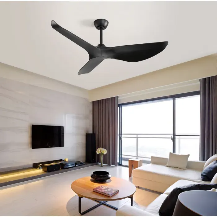 Ventilateur de plafond 132 cm noir sans éclairage 3 pales ABS moteur DC réversible télécommande 6 vitesses
