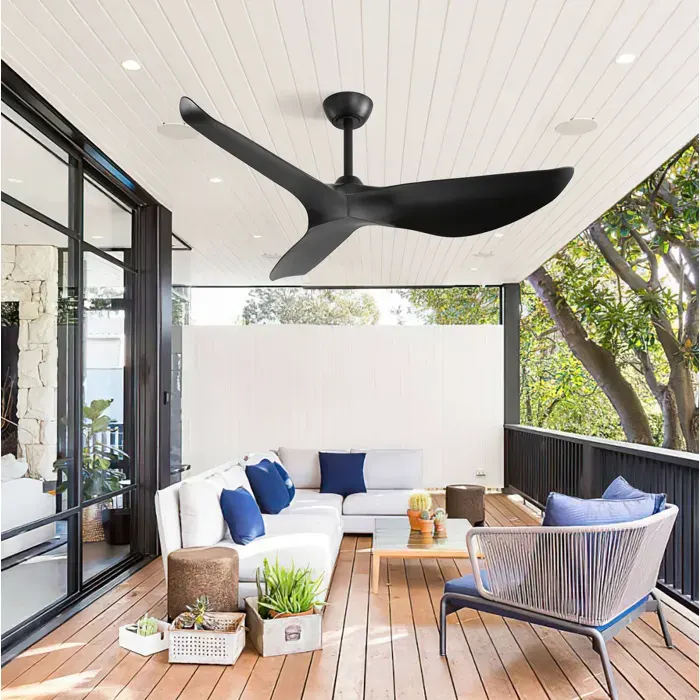 Ventilateur de plafond 132 cm pour intérieur noir 3 pales ABS moteur DC réversible 6 vitesses avec télécommande