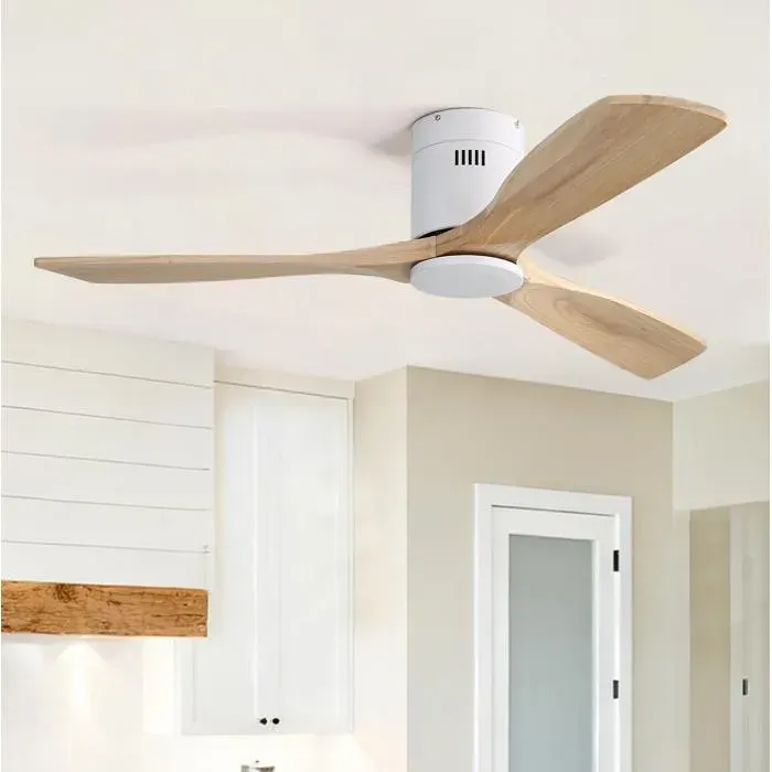 Ventilateur de plafond 132 cm réversible à moteur DC 3 pales en bois 6 vitesses minuterie blanc métal/bois