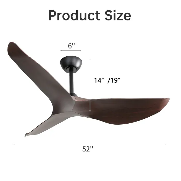 Ventilateur de plafond 132 cm sans eclairage moteur DC reversible 6 vitesses telecommande 3 pales ABS noir ORVRYN
