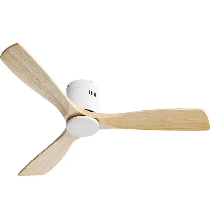 Ventilateur de plafond 132 cm sans lumière 3 pales en bois massif moteur DC réversible télécommande