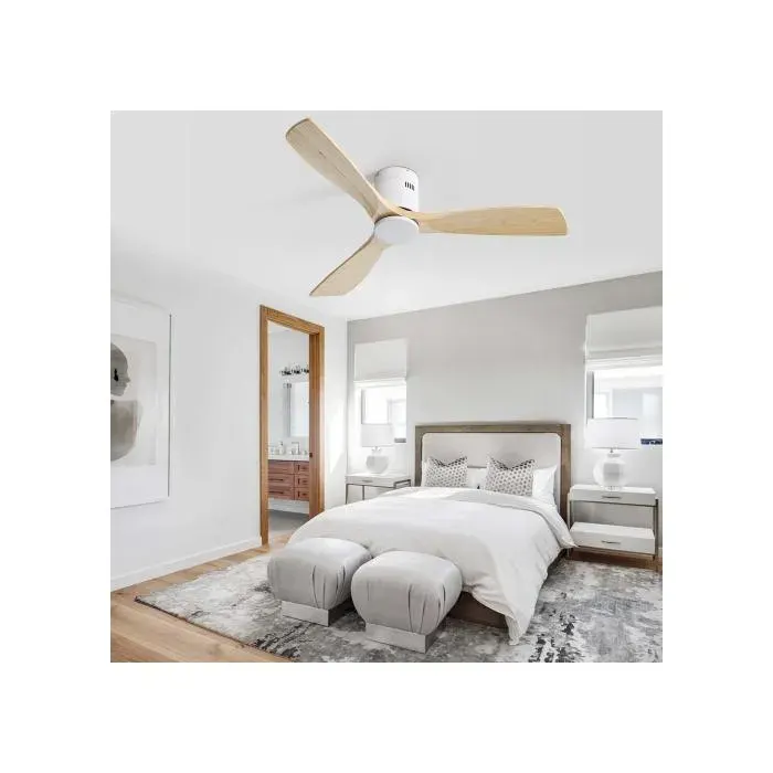 Ventilateur de plafond 132 cm sans lumière avec télécommande moteur DC 6 vitesses réversible blanc