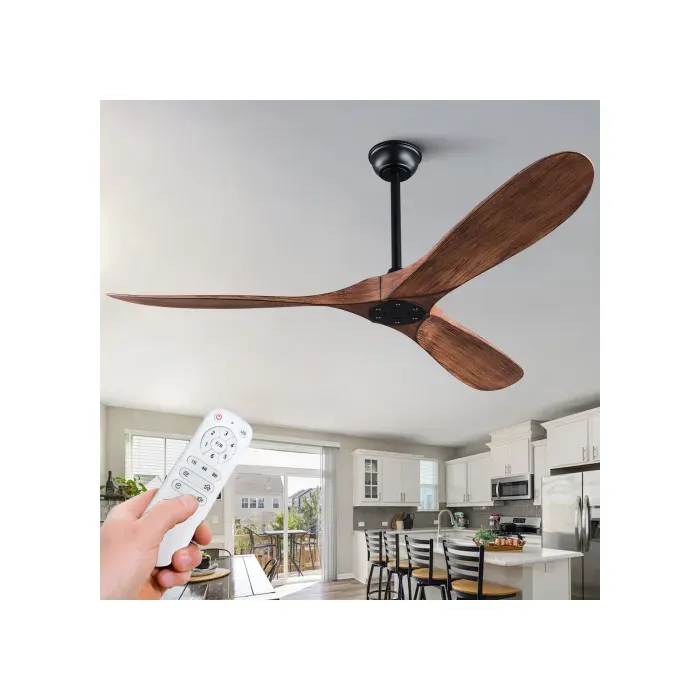 Ventilateur de plafond 132 cm sans lumière télécommande moteur DC silencieux 6 vitesses noir et noyer foncé