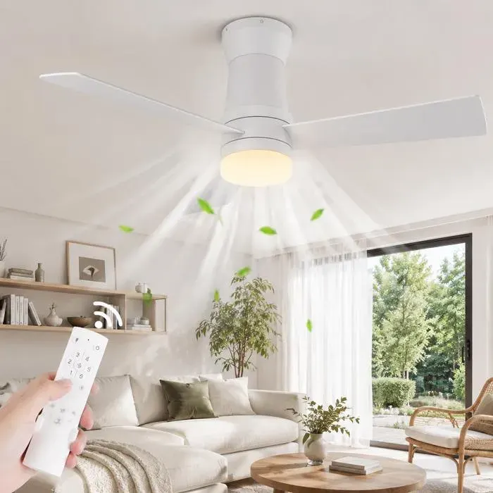 Ventilateur de Plafond 132 cm Silencieux LED DC Réversible 3 Pales 6 Vitesses Télécommande et Minuterie Mode été/hiver Blanc — coloris Blanche