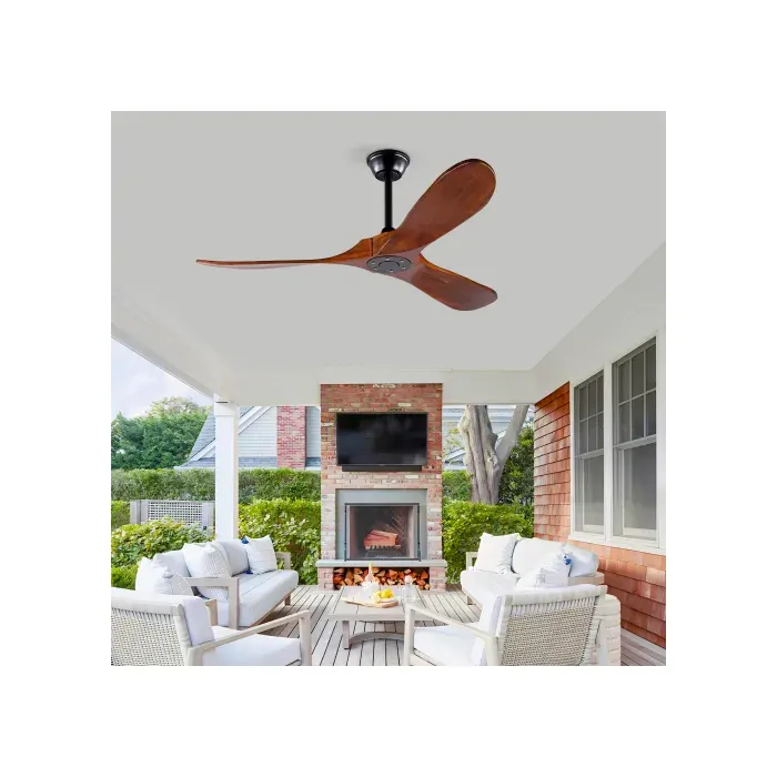 Ventilateur de plafond 132 cm télécommande silencieux moteur DC 6 vitesses noir et noyer foncé