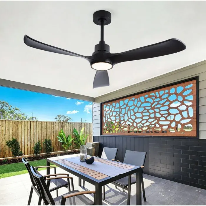 Ventilateur de plafond 13208 cm avec lumière EVRYAE noir télécommande moteur DC réversible 3 pales ABS