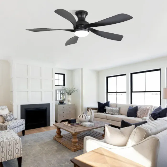 Ventilateur de plafond 132cm avec éclairage et télécommande moteur DC ultrasonore silencieux 5 pales ABS 6 vitesses