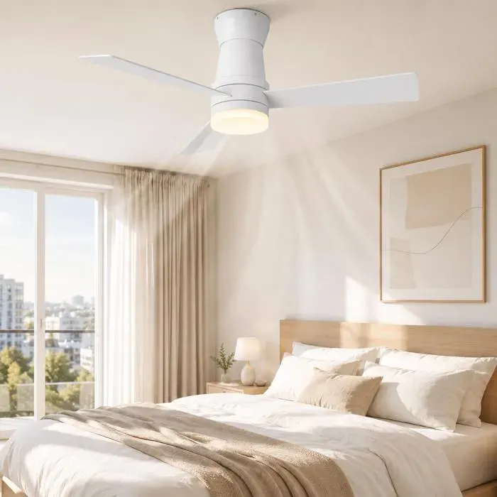 Ventilateur de plafond 132cm avec lumière LEDmoteur DC silencieux6 vitesses réversible télécommande3 Réglages de Couleurblanc