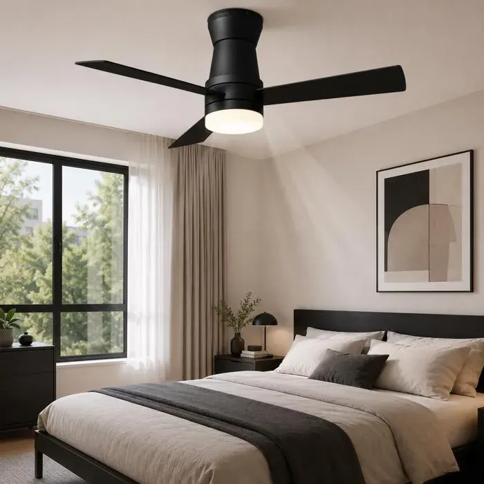 Ventilateur de plafond 132cm avec lumière LEDmoteur DC silencieux6 vitesses réversible télécommande3 Réglages de Couleurnoir