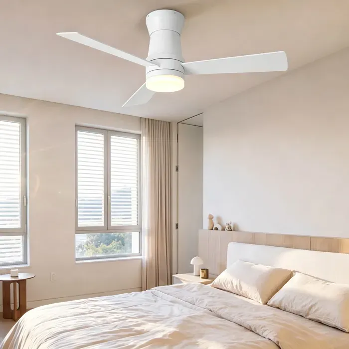 Ventilateur de plafond 132cm blanc LED 3 couleurs 6 vitesses silencieux 30-45dB réversible été/hiver télécommande minuterie