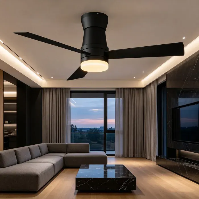 Ventilateur de plafond 132cm noir LED 3 couleurs 6 vitesses silencieux 30-45dB réversible été/hiver télécommande minuterie