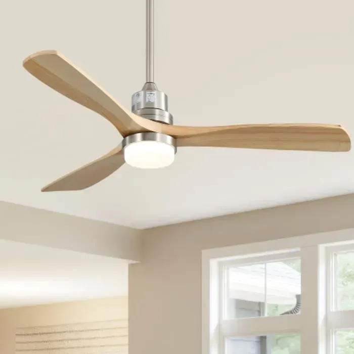 Ventilateur de Plafond 132x132x52cm 3 Pales Bois Moteur CC Reversible Eclairage LED Variable 6 Vitesses Écon VENTILATEUR DE PLAFOND