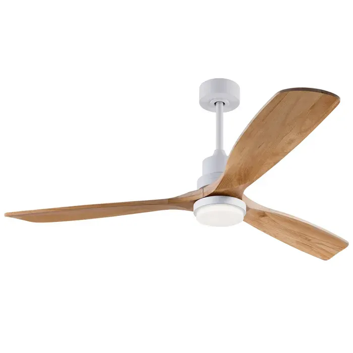 Ventilateur de plafond 150 cm éclairage LED 3 pales bois massif naturel et blanc réversible 6 vitesses télécommande silencieux
