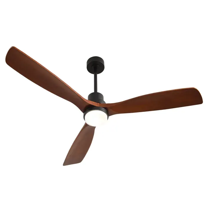 Ventilateur de plafond 150 cm éclairage LED 3 pales bois massif noyer et noir réversible 6 vitesses télécommande silencieux