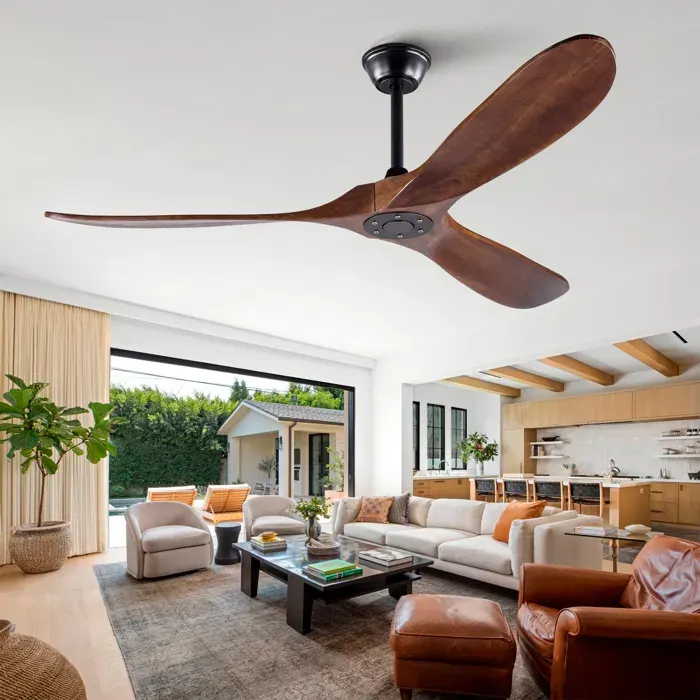 Ventilateur de plafond 152 cm avec 3 pales en bois 6 vitesses fonction mémoire télécommande noir et noyer foncé