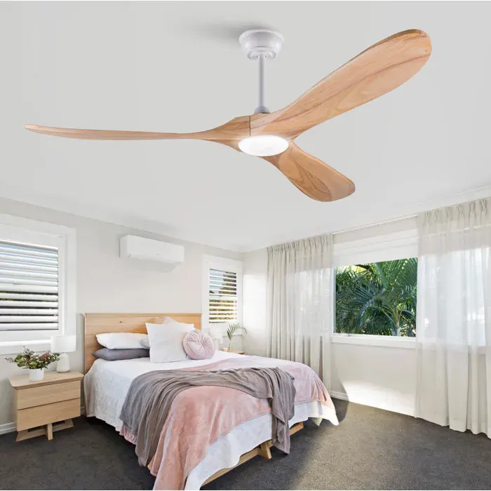 Ventilateur de plafond 152 cm avec LED dimmable 3 pales en bois 6 vitesses réversibles télécommande