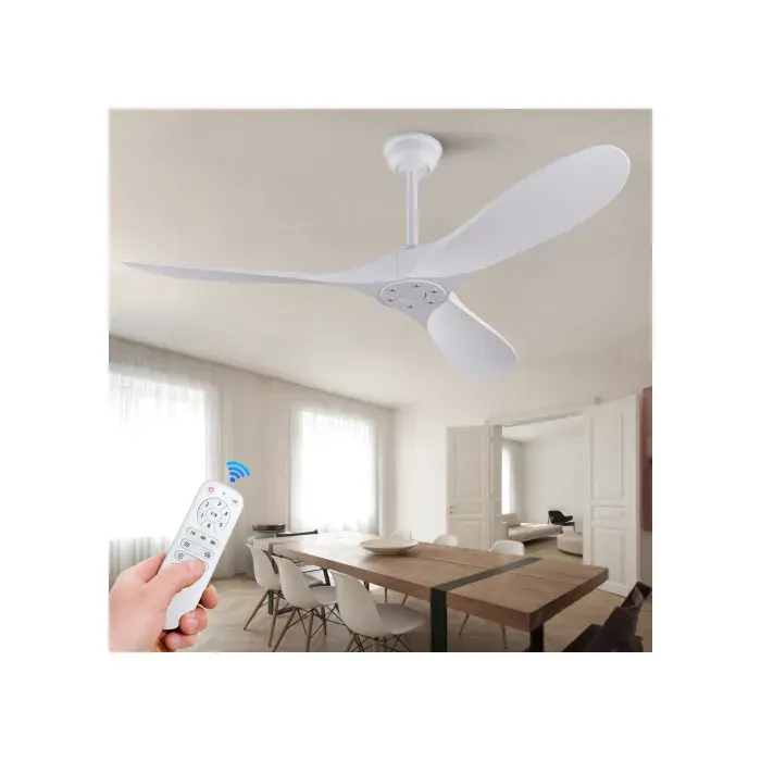 Ventilateur de plafond 152 cm sans lumière avec télécommande moteur DC réversible silencieux minuterie blanc