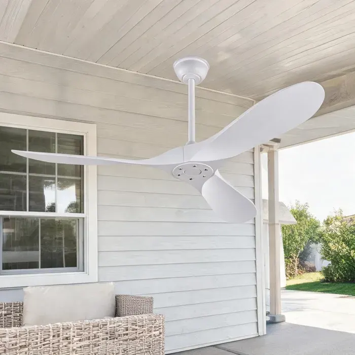 Ventilateur de plafond 152 cm sans lumière pales ABS blanc moteur DC réversible minuterie télécommande