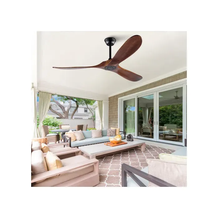 Ventilateur de plafond 152 cm sans lumière télécommande silencieux moteur DC 6 vitesses noir et noyer foncé