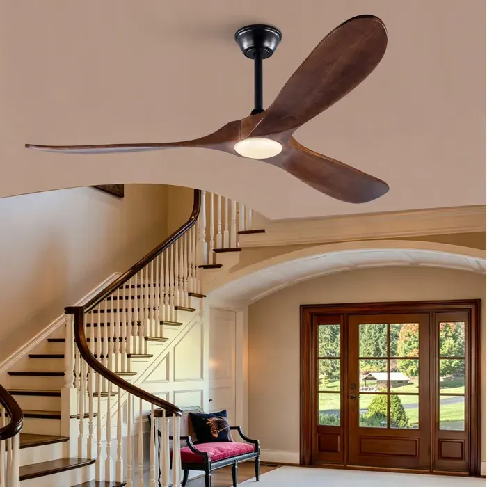 Ventilateur de plafond 1524 cm EVRYAE avec LED 3 pales en bois télécommande noyer foncé et noir