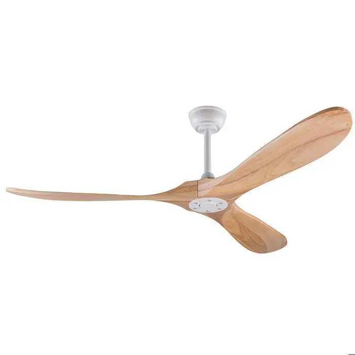 Ventilateur de plafond 152cm sans lumière silencieux réversible avec télécommande en métal et bois blanc et naturel