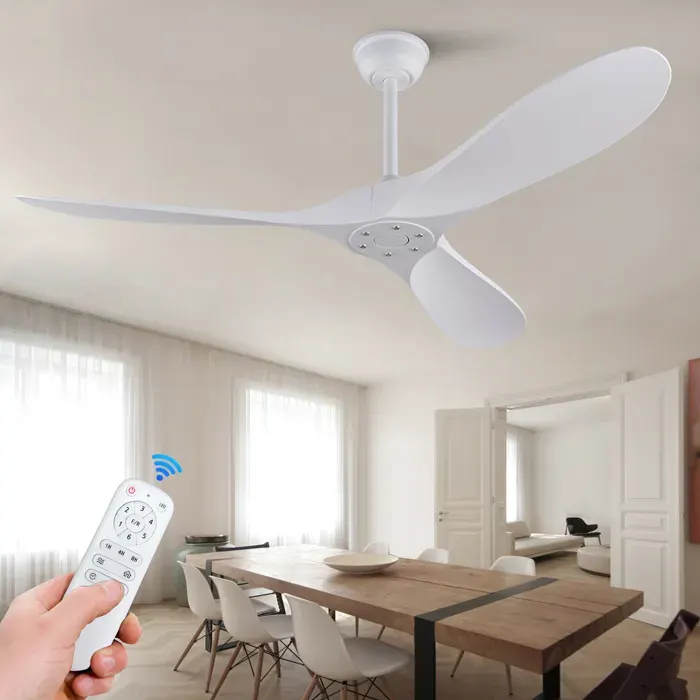 Ventilateur de plafond 152x152x39 cm avec 6 vitesses moteur DC réversible télécommande minuterie 3 pales en ABS blanc