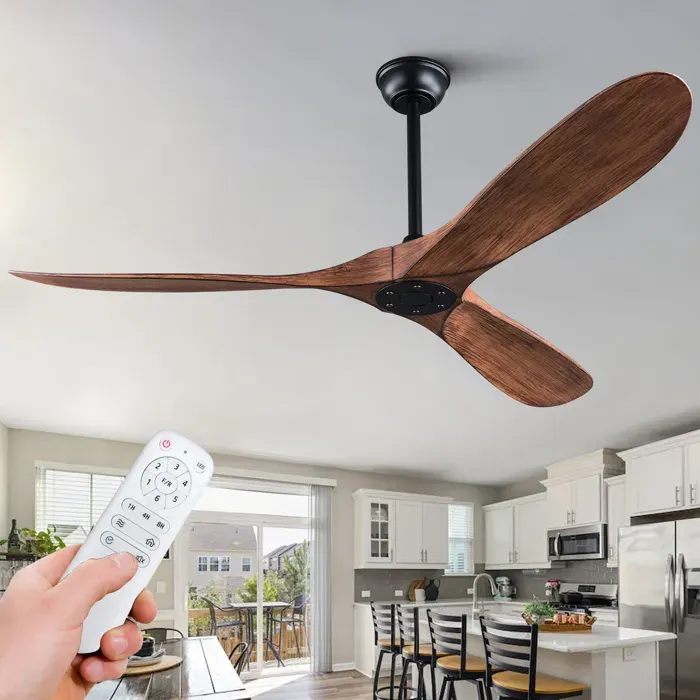 Ventilateur de plafond 152x152x39 cm avec 6 vitesses télécommande minuterie 3 pales en ABS noir et noyer foncé