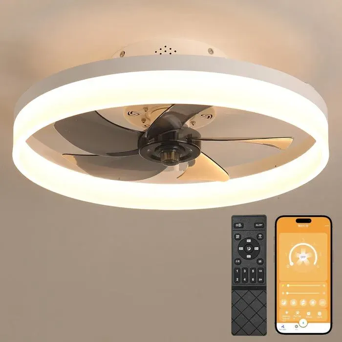 Ventilateur de Plafond 157 pouces Éclairage 6 Vitesses Réversible Télécommande Alexa Blanc