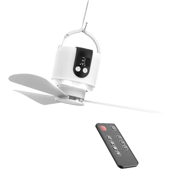 ventilateur de plafond 16 pouces télécommande batterie 15600 mAh rechargeable par USB lumière LED 3 vitesses plafond de tente