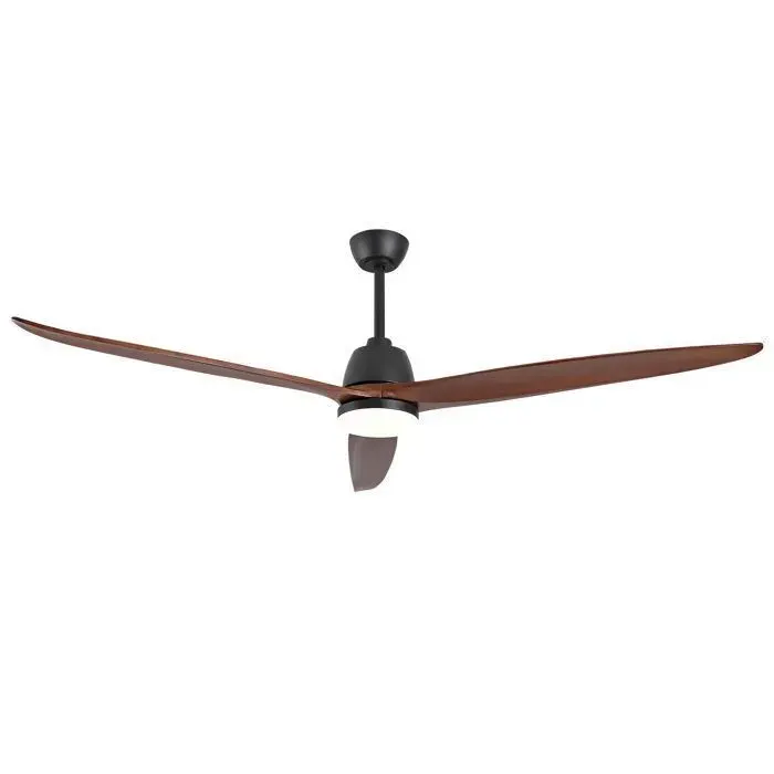 Ventilateur de plafond 178CM lumière LED 3 températures moteur DC réversible métal et bois noir et noyer foncé