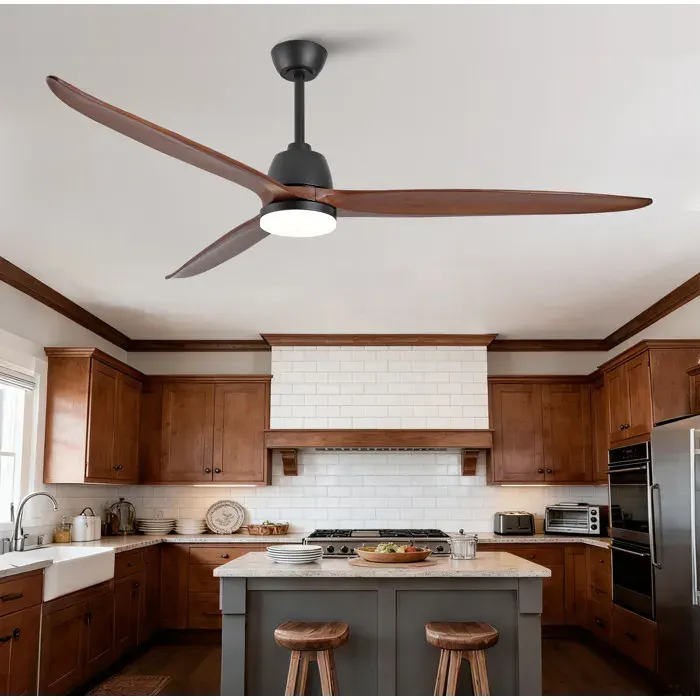 Ventilateur de plafond 183 cm EVRYAE avec LED intégrée 3 pales en bois massif moteur DC réversible noir et noyer foncé