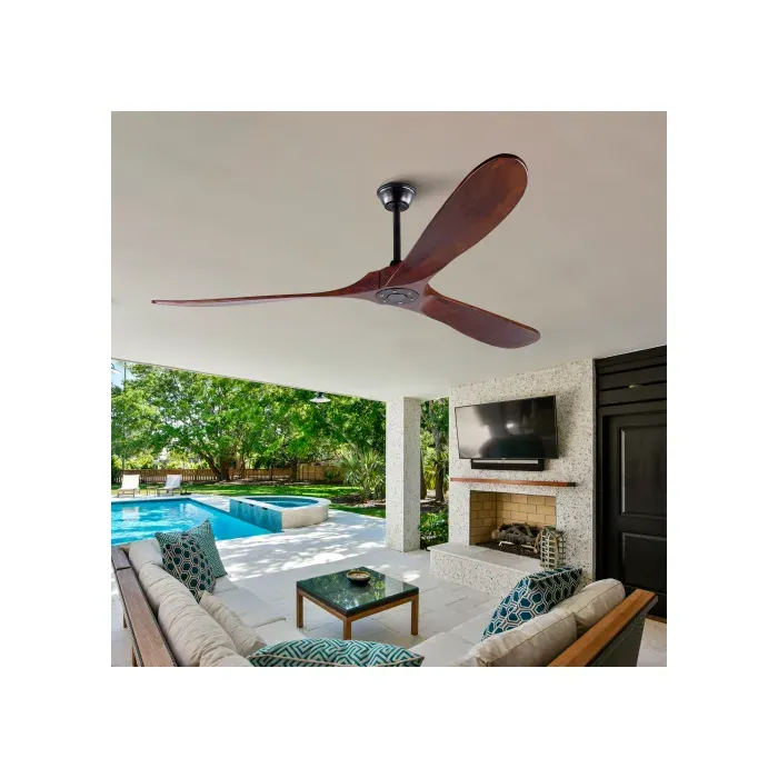 Ventilateur de plafond 183 cm sans lumière avec télécommande silencieux 6 vitesses réversible noir et noyer foncé
