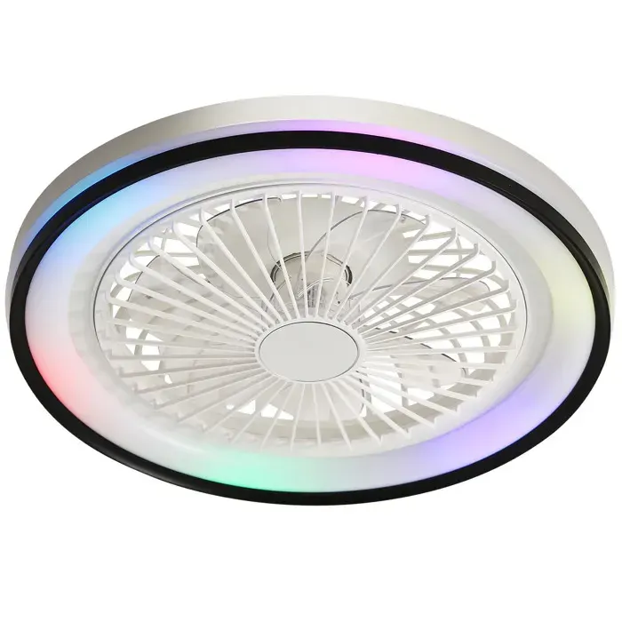 Ventilateur de plafond 19 pouces avec éclairage RGB télécommande 6 vitesses moteur DC réversible blanc ABS