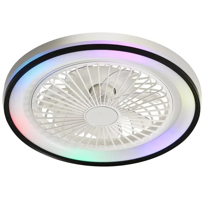 Ventilateur de plafond 19 pouces avec LED réglable télécommande 6 vitesses silencieux et minuterie ABS blanc
